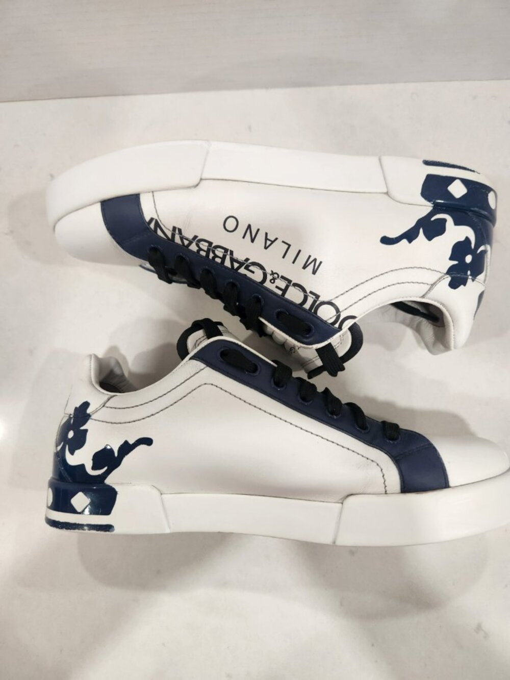 Vintage Dolce & Gabbana Sneakers Mens 7.5 White Blue Leather Crown Milano - Picture 4 of 12